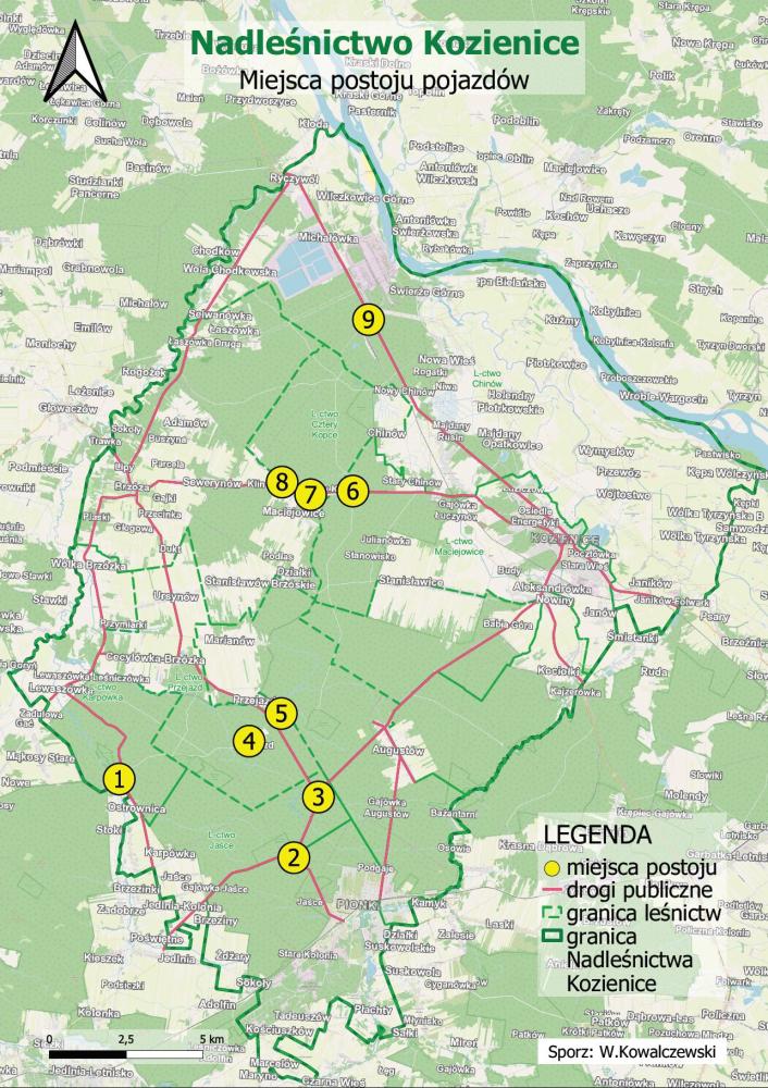 Mapa&#x20;miejsc&#x20;postoju&#x20;na&#x20;terenie&#x20;Nadleśnictwa&#x20;Kozienice